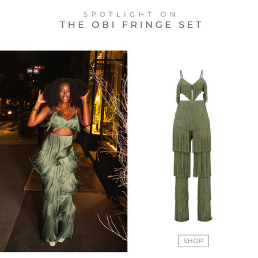 Andrea Iyamah Olive Obi Fringe Pant Rosemary Green Medium M NWT - Picture 3 of 8